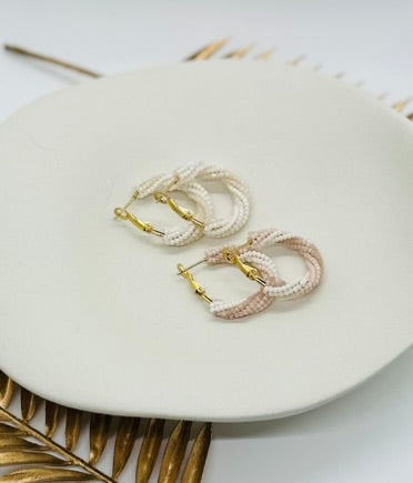 Herringbone Twisted Beaded Hoops