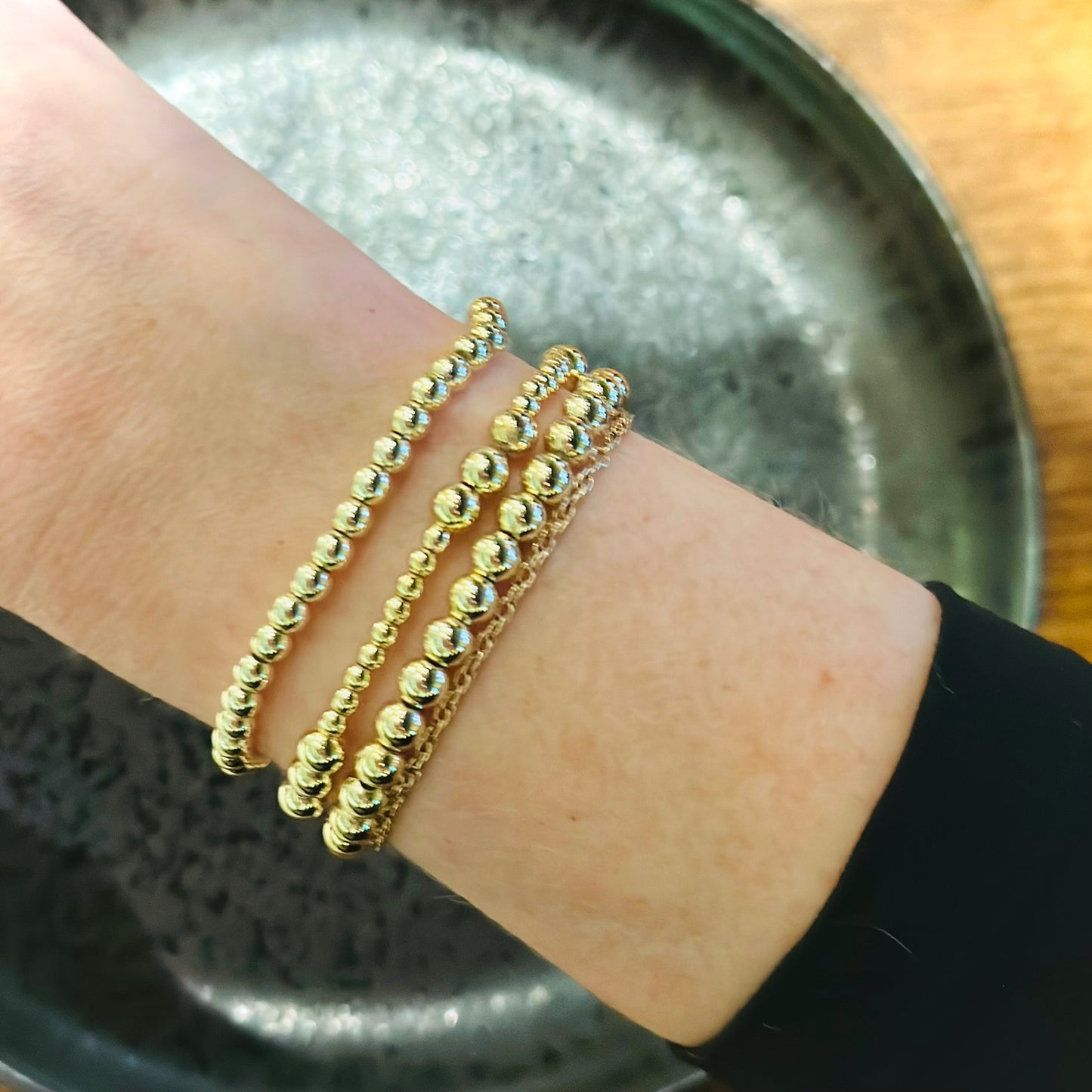 Gold Filled Bead Stretch Stack Bracelets