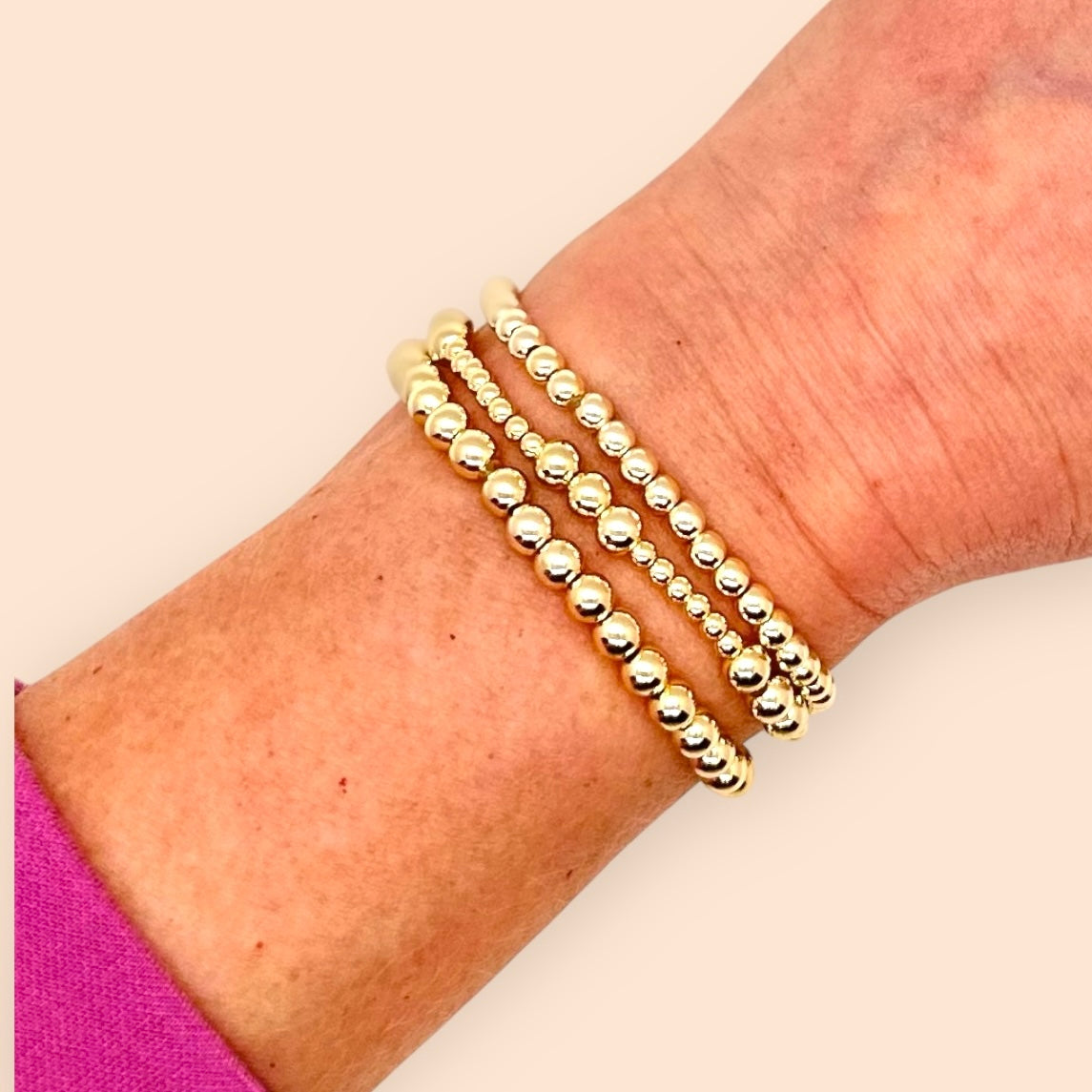 Gold Filled Bead Stretch Stack Bracelets