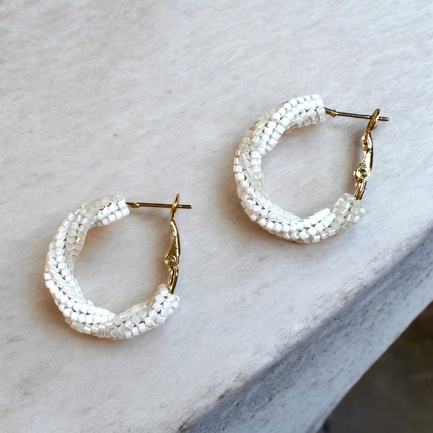 Herringbone Twisted Beaded Hoops