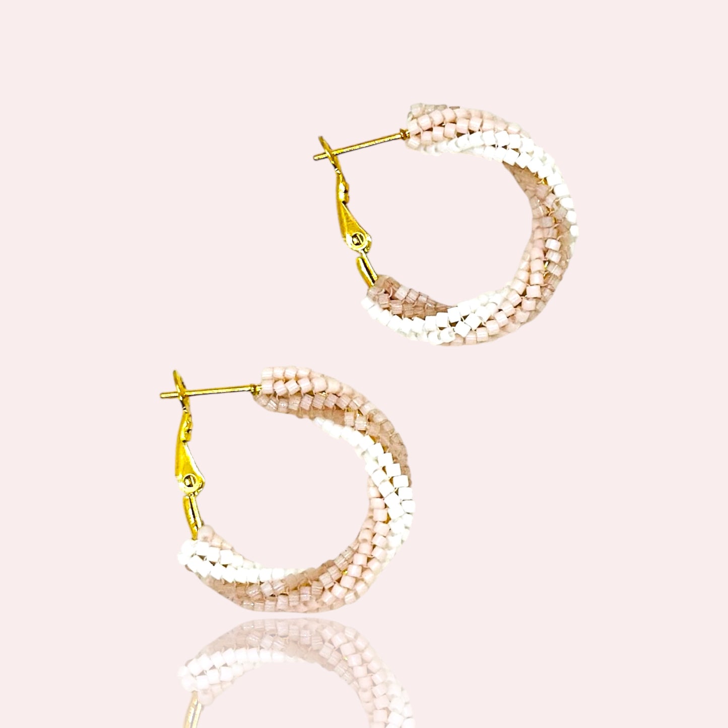 Herringbone Twisted Beaded Hoops