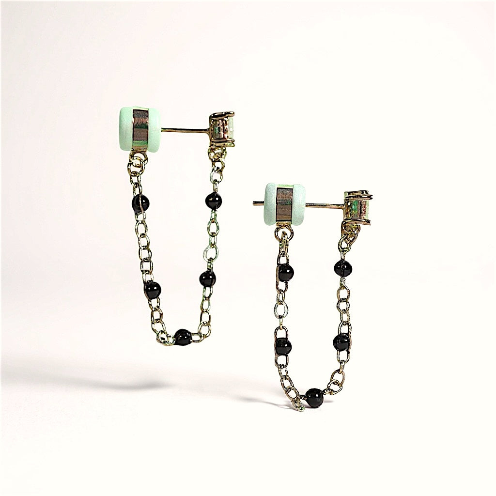 CZ Enamel Chain Stud Earrings