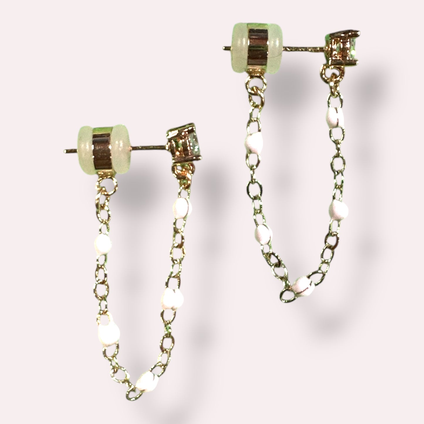 CZ Enamel Chain Stud Earrings