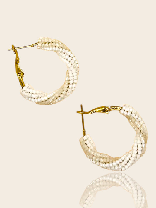 Herringbone Twisted Beaded Hoops